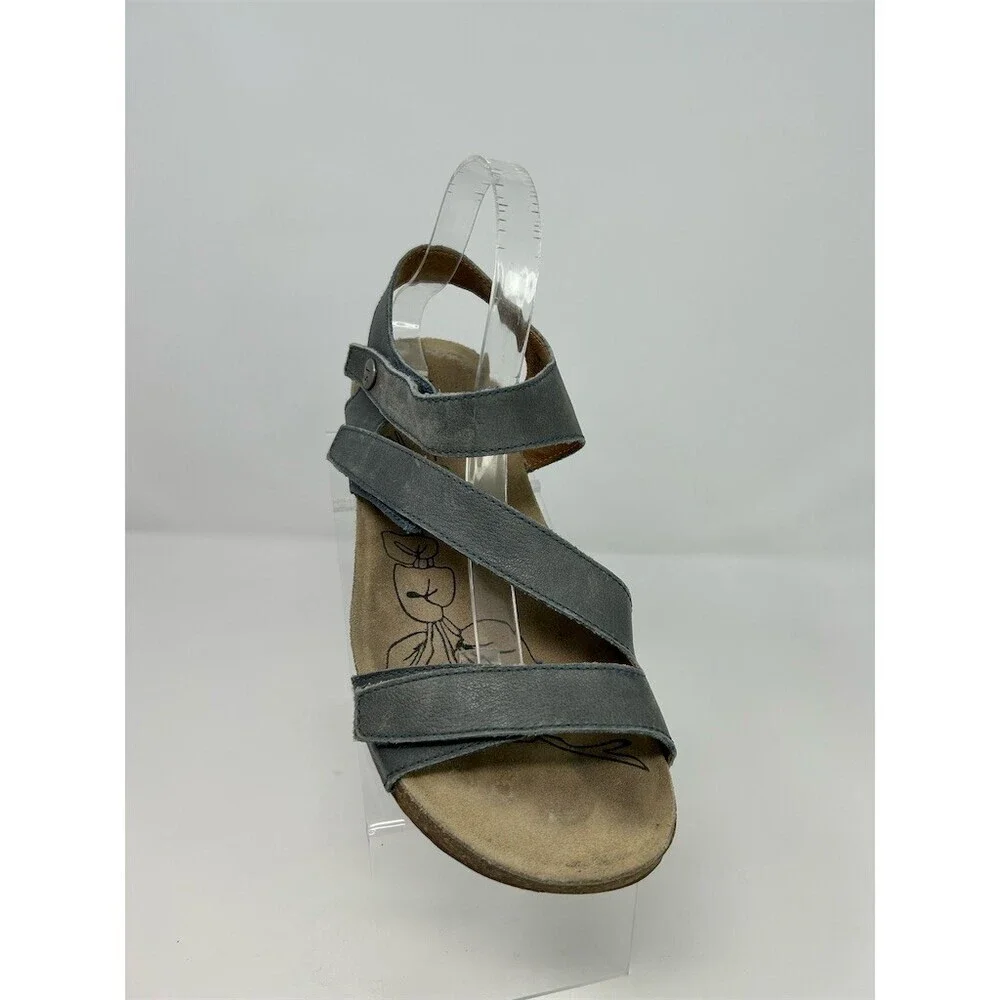 Josef Seibel Tonga 25 Womens Gray Comfort Wedge Sandals Hook & Loop Size 42
